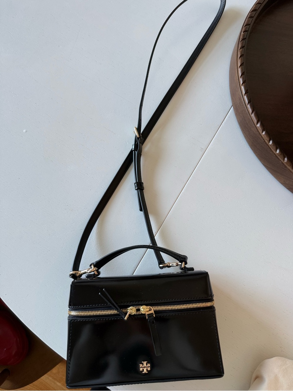 Tory Burch Emerson Black Patent Leather Top-Handle Crossbody with Gold Hardware - Picture 2 of 6
